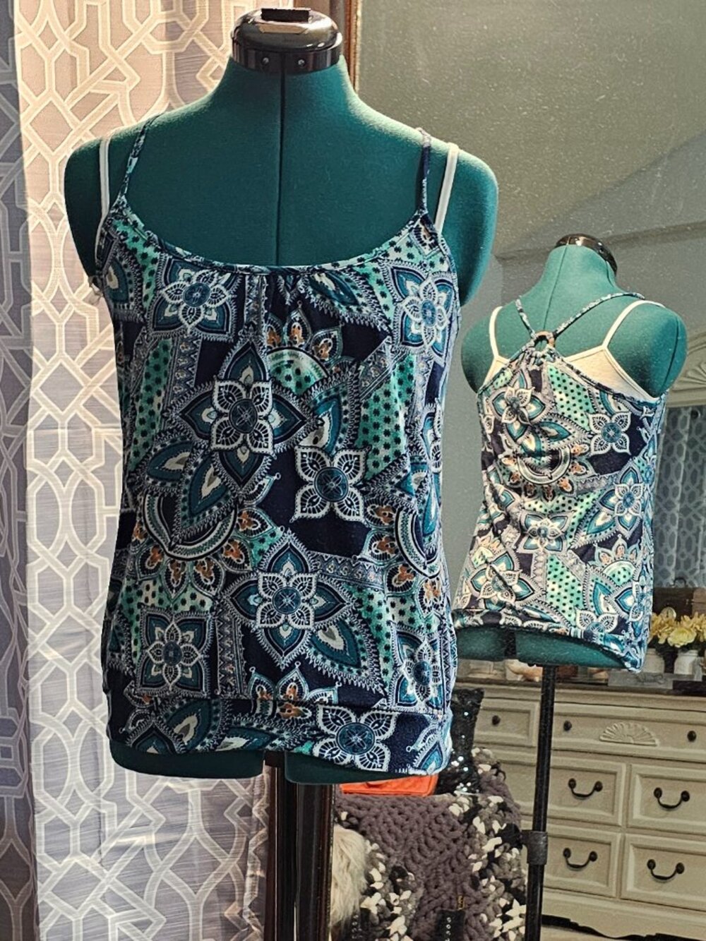 Weavers Geometric Racerback Tank – Blue/Teal – Size M